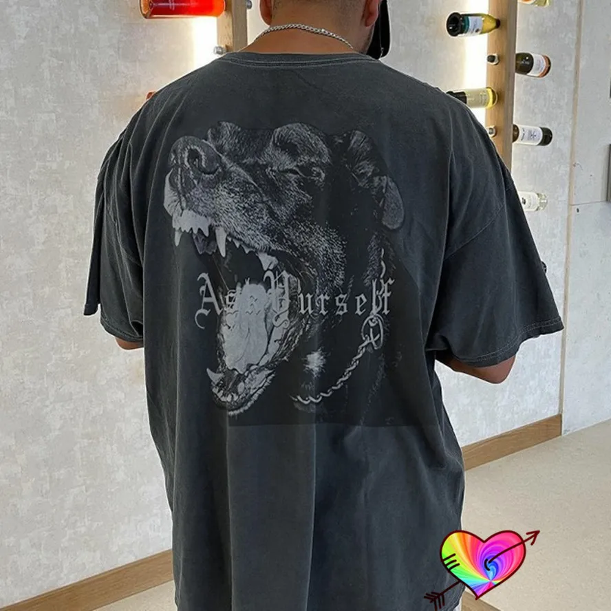 

2022 ASKYURSELF Los Angeles T shirt Men Women 1:1 High Quality Roaring Dog Graphic ASKYURSELF Tee Vintage Wash Tops Short Sleeve