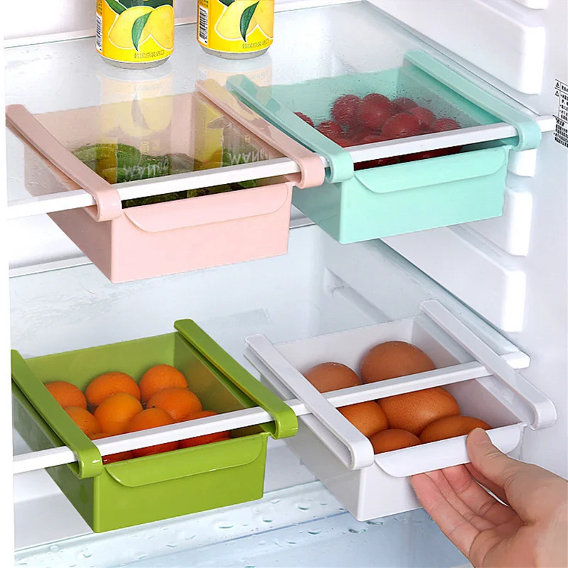 

Household kitchen slide refrigerator space save organizer storage rack shelf holder drainage drawer preservation layer diaphragm