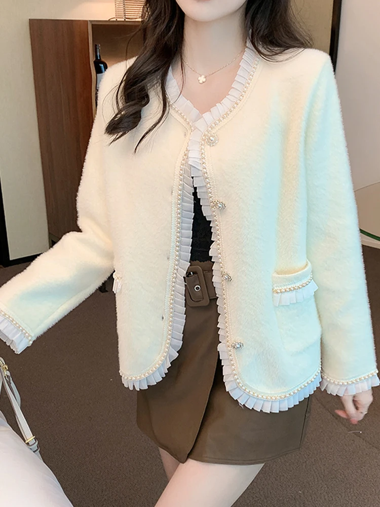 

Темперамент имитация норкового волоса короткая куртка однобортный Кардиган 2022 Осень Новая модная женская одежда