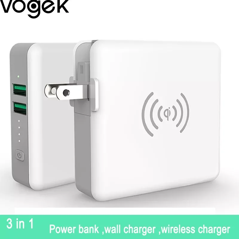 

Vogek 5200MAH Qi Wireless Charger Power Bank Dual USB Port Phone Charger For IPhone External Battery Power Adapter US EU UK Plug