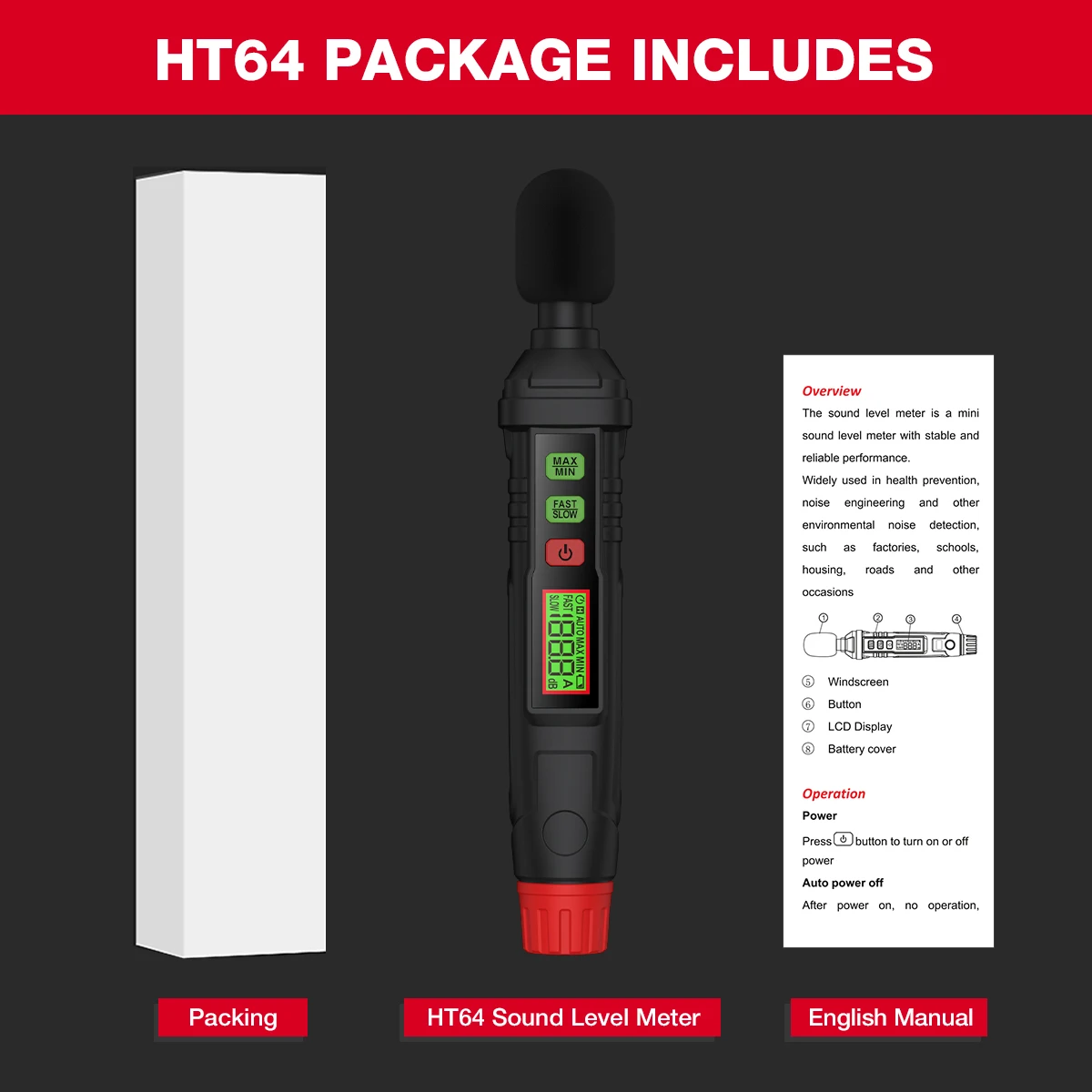 

Портативный измеритель уровня звука HABOTEST HT64, децибел, SPL метр, от 30 дБА до 130 дБА, измерительный прибор громкости и шума