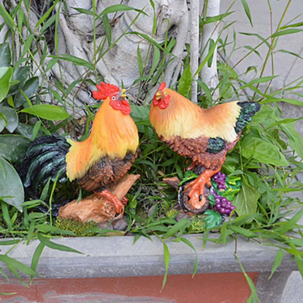 

2Pcs Animal Chicken Models Sculpture Resin for Home Garden Yard Decor Vivid