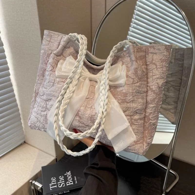 Сумка-тоут женская с бантом элегантная портативная вместительная сумочка на