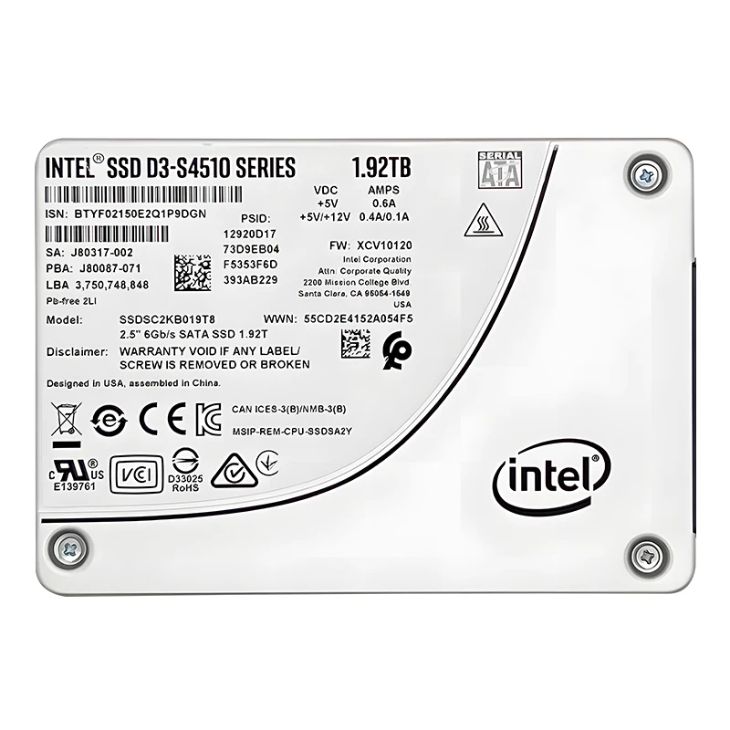 

NEW Intel D3 S4510 1.92TB SSD TLC SATA 6Gb/s 2.5" Enterprise Data Center Hard Disk SSDSC2KB019T801 Internal Solid State Drive