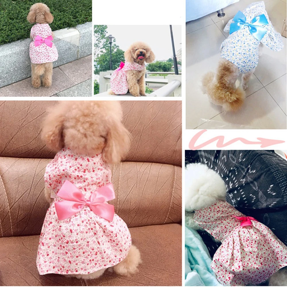 

Summer Floral Bow Dogs Dress Pet Wedding Dresses For Chihuahua Pug Yorkie Clothing Puppy Cat Products Pet Clothes for Small Dogs