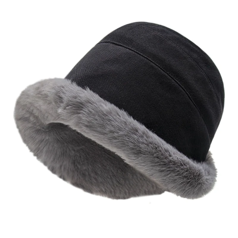 Women Fuzzy Bucket Hats Mongolian Hat Vintage Winter Faux Fur Hat
