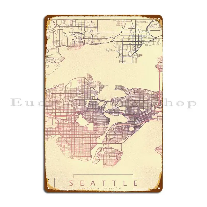

Карта города Сиэтл, винтажное металлическое искусственное украшение для гаража, Настенный декор на заказ, жестяной знак, плакат