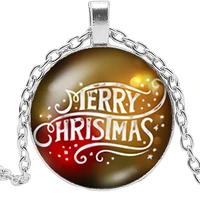 2019 handmade christmas happy letter gift long necklace glass convex round 25mm pendant necklace fashion sweater chain jewelry