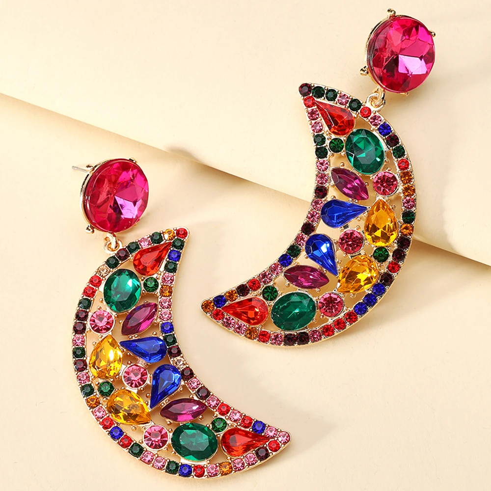 

Bohemian Multicolored Sparkly Glass Sailor Moon Large Dangle Earrings For Women Luxury Quality Vintage Charm Pendientes Jewelry