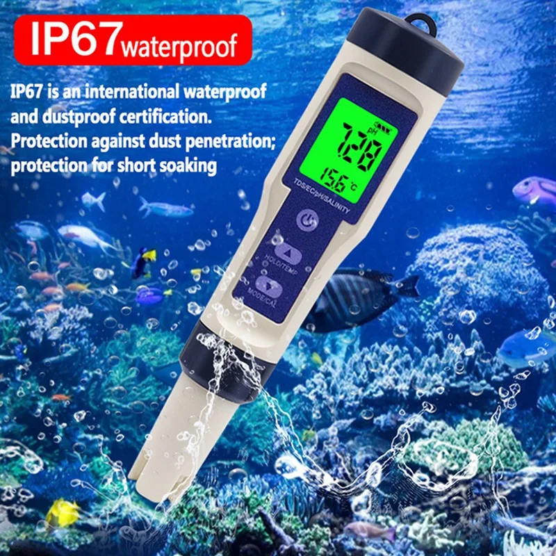 Акция! Цифровой измеритель температуры воды TDS/EC/PH/солености тестер для бассейнов