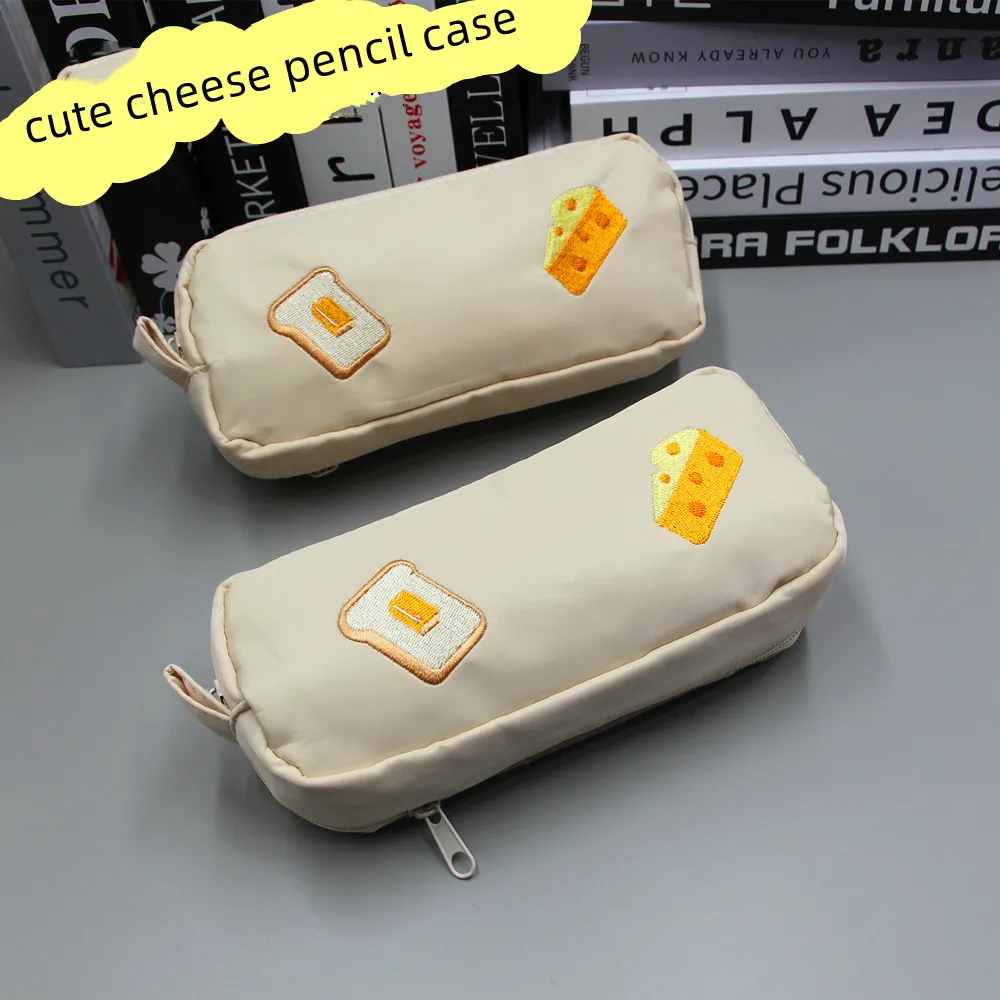

Cute Cheese Canvas Embroidery Pencil Case Kawaii Pencil Bag Cartoon Student School Supplies Cute Stationery Wholesale