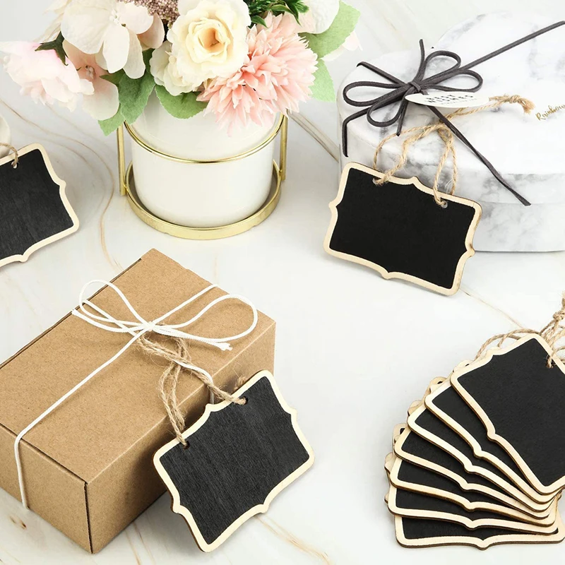 

5Pcs Mini Rectangle Chalkboards Hemp Rope Hanging Christmas Wooden Message Board Wedding Party Painting Decoration For Home Gift