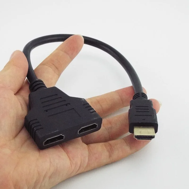 

HD HDMI-совместимый 1 в 2 разветвитель кабель штекер в 2 гнезда коммутатор адаптер конвертер для HDTV планшета XBOX 1080P