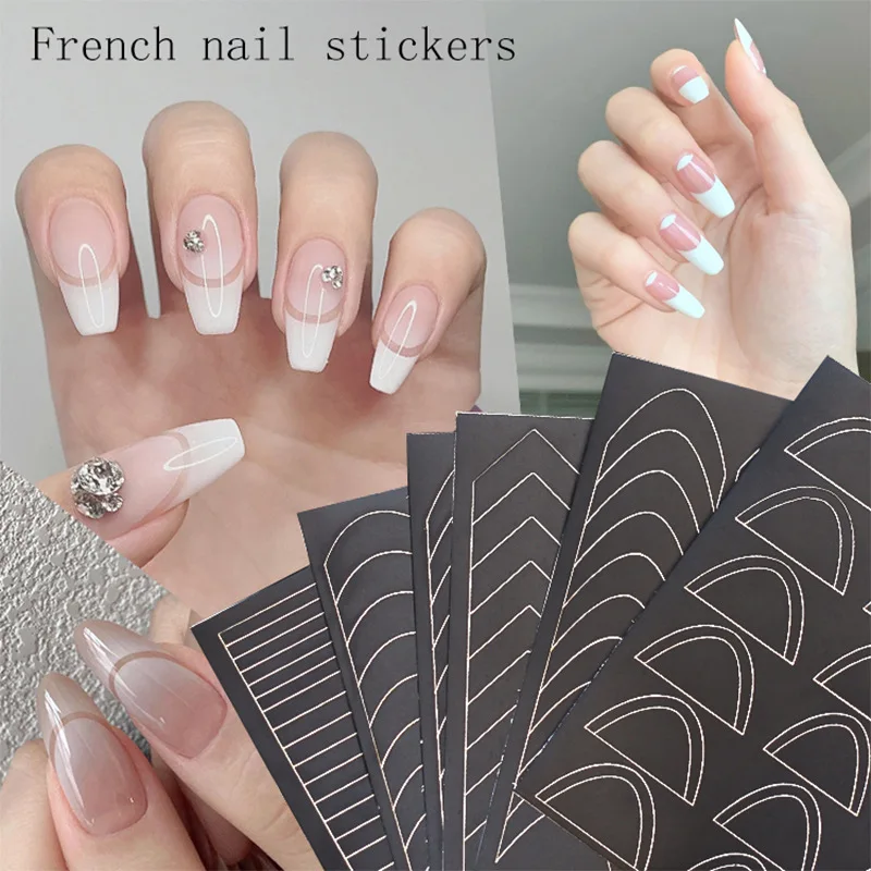 

Nail Art Stickers Wave Lines Heart Butterfly Stars Hollow Nail Stickers Self-Adhesive Decals Template French Manicure Tips Tools