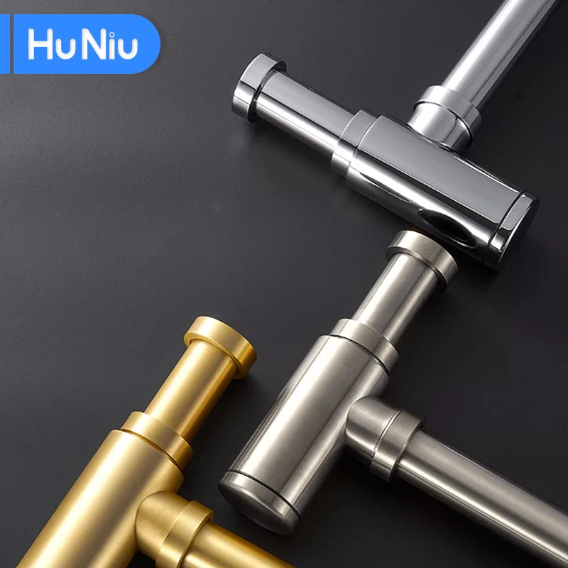Фото Комплект круглых мусорных труб HuNiu с P-образным кончиком, нержавеющая сталь 304, сифон с регулируемой высотой, сантехническая трубка, бутылка для раковины, сантехническая ловушка №2