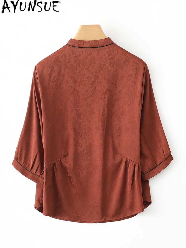 Женская жаккардовая рубашка AYUNSUE летняя блузка из натурального шелка тутового