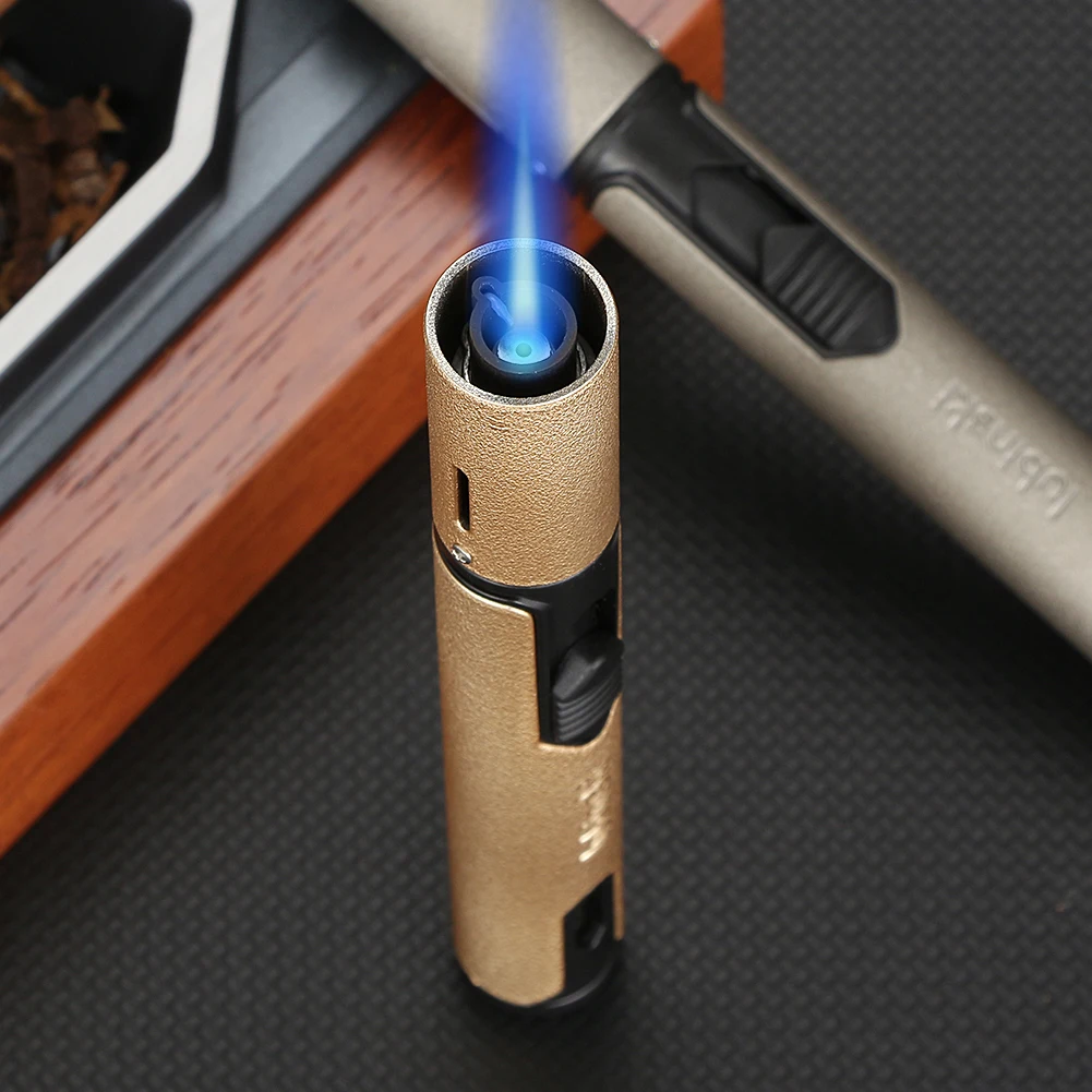 

LUBINSKI Metal Portable Cigar Lighter 1 Flame Torch Jet Windproof Blue Gas Lighter Outdoor Smoking Accessories For Smoker Gift