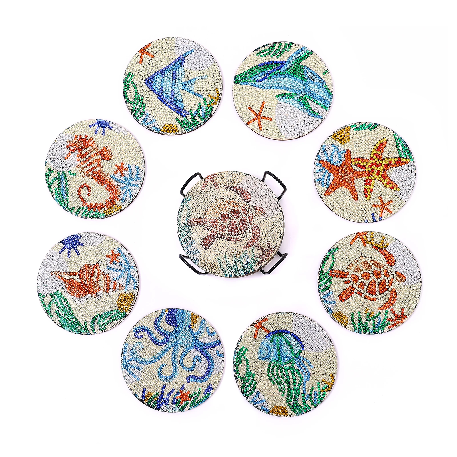 

8Pcs DIY Diamond Painting Coaster Underwater Animals Drink Cup Cushion Non-slip Table Placemat Insulation Pad Desktop Accessores
