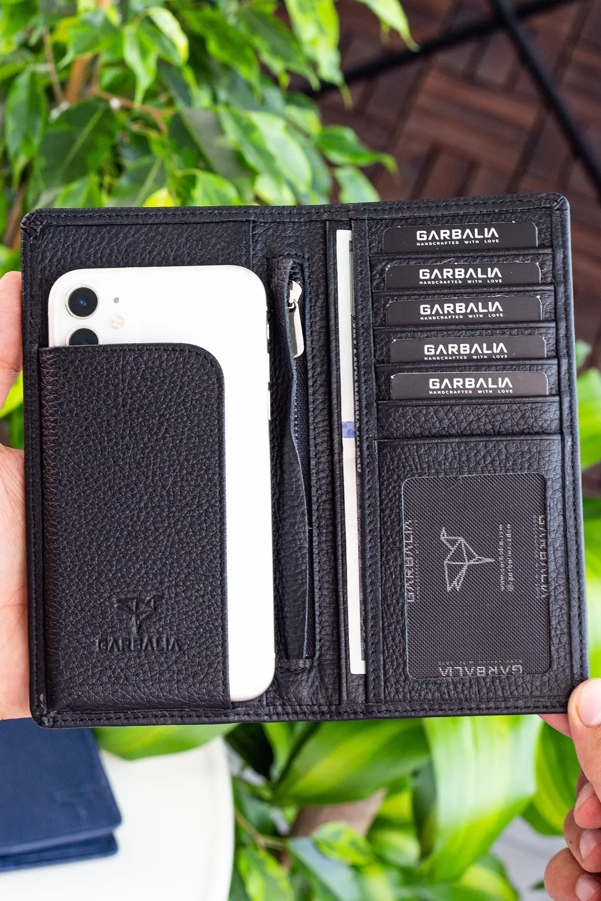 

Stylish Wallet Unisex Black Rome Genuine Leather Cell Phone Division Credit Card Holder Clutch Case Passport Card Bag ID