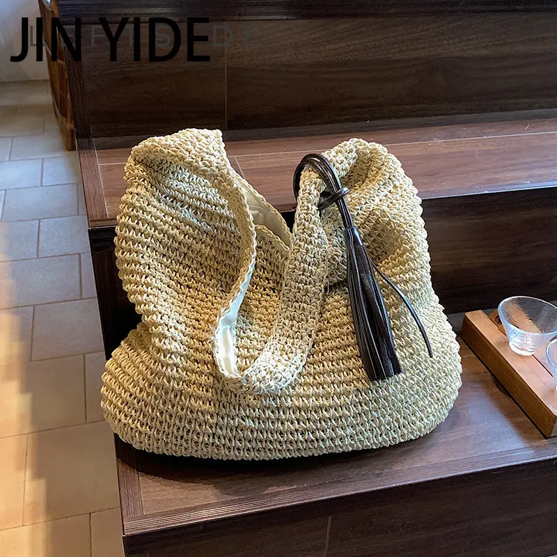 

SWDF Summer Women Big Weave Straw Tote Bag 2023 New High-capacity Beach Bags Female Handmade Hand Bag with Tassels Bolso Mujer