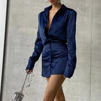 silk shirt dress women v neck long sleeve button up sexy elegant 2022 autumn vintage fashion office lady mini party dress