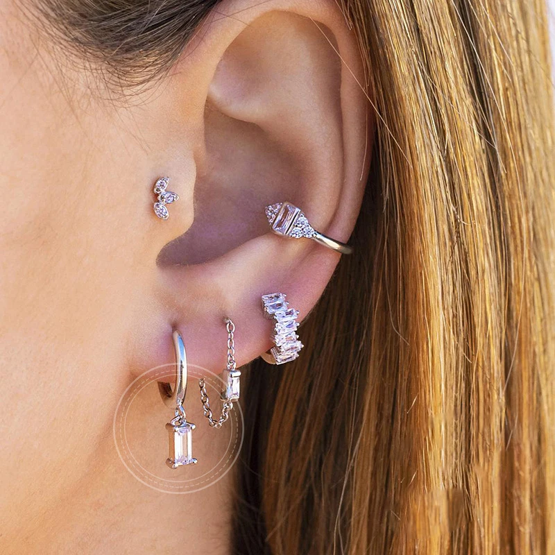 Маленькие Серьги-кольца-комплект Серег Из Нержавеющей Стали С Кубическим