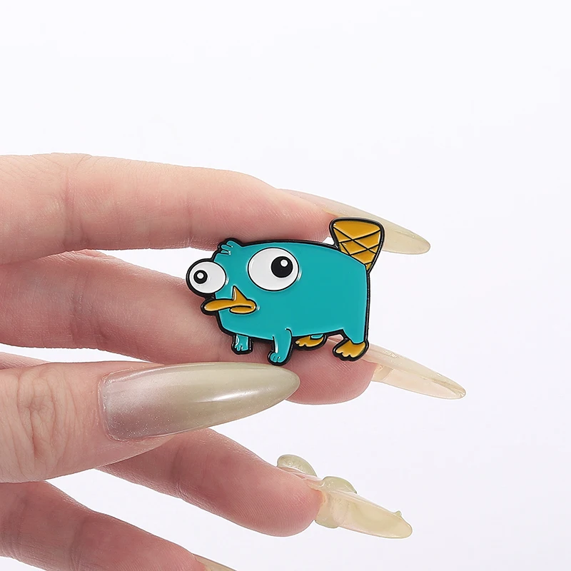 Фото Эмалированные булавки Perry The Platypus, мультяшная комедия, анимированная брошь в виде утки, значки на лацканах, одежда, ювелирные изделия с животными, подарок для детей, друзей №5