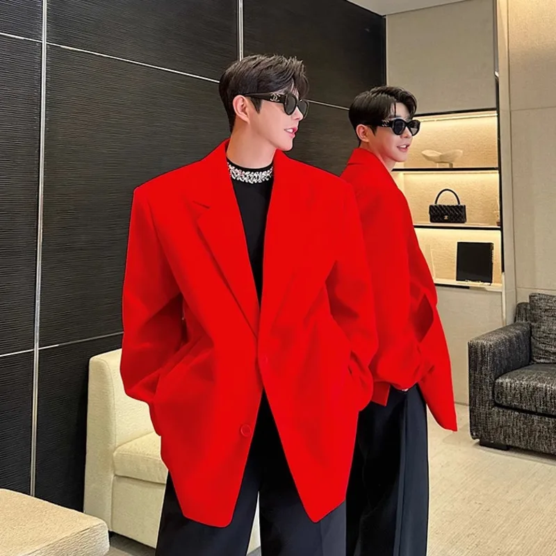 Нишевый дизайн мужской бархатный костюм свободные однобортные мужские зимние