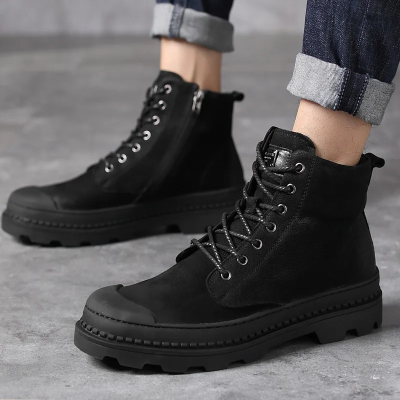 

Boots Men's Boots Winter Leather Boots Men Snow Short Boots High-top Single Boots Mid-cut Tooling Men's Shoes England