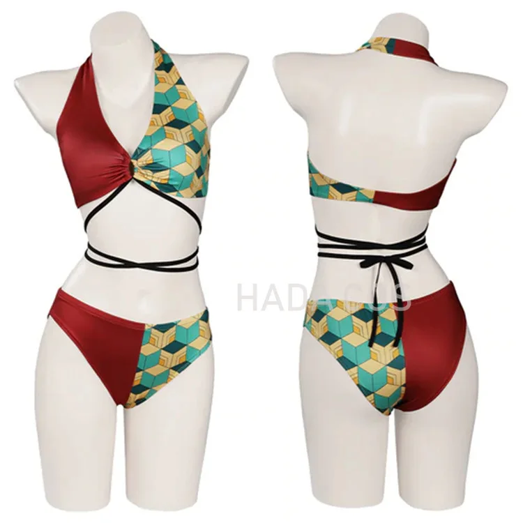

Anime Demon Slayer Tomioka Giyuu Swimsuit Two Piece Cosplay Costume Bikini Summer Swimwear Pool Party Cos Sexy Bathing Suit