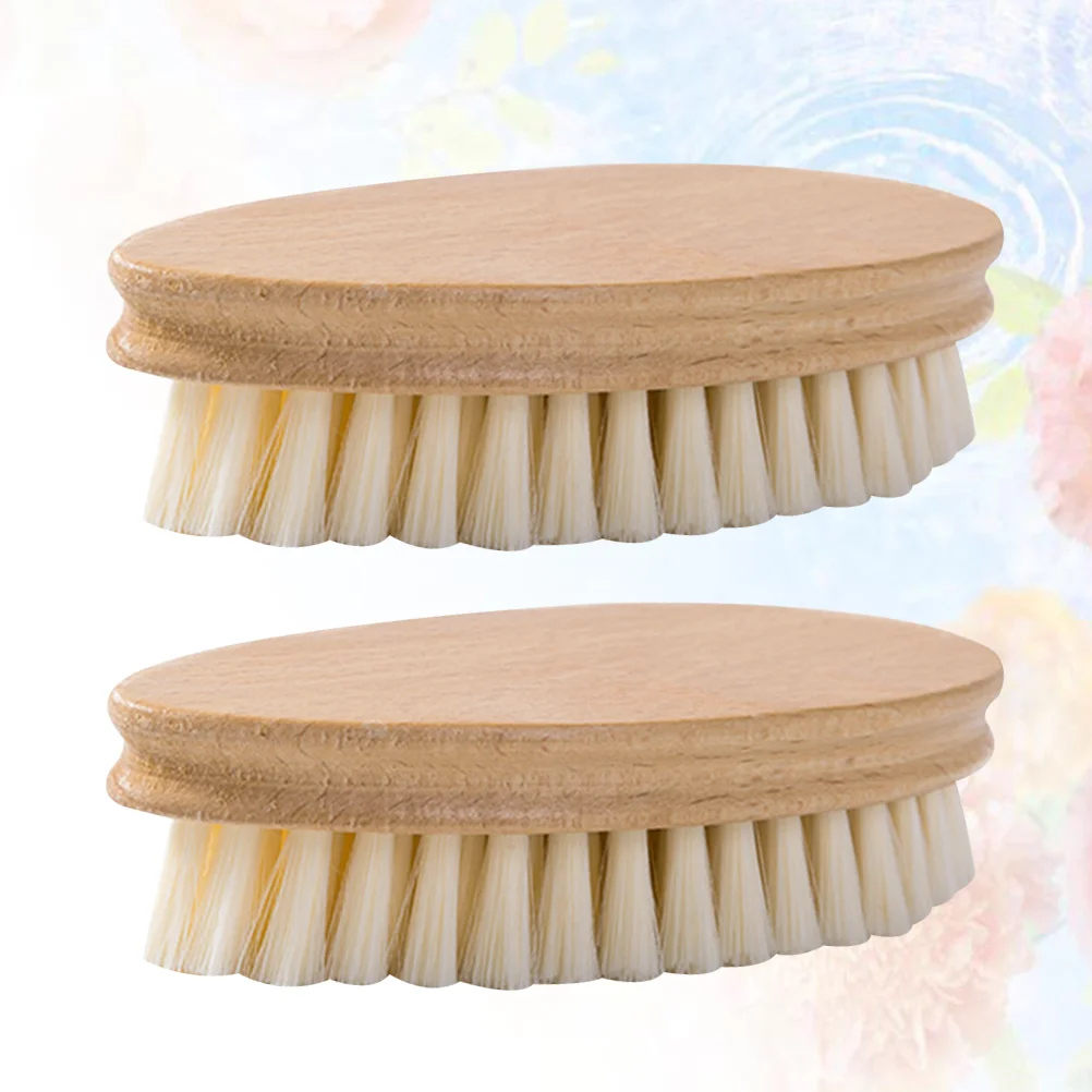 

2pcs Beech Wooden Handle Washing Brush Multifunctional Hair Brush Shoes Polishing Brush Clothes Cleaning Care Tool