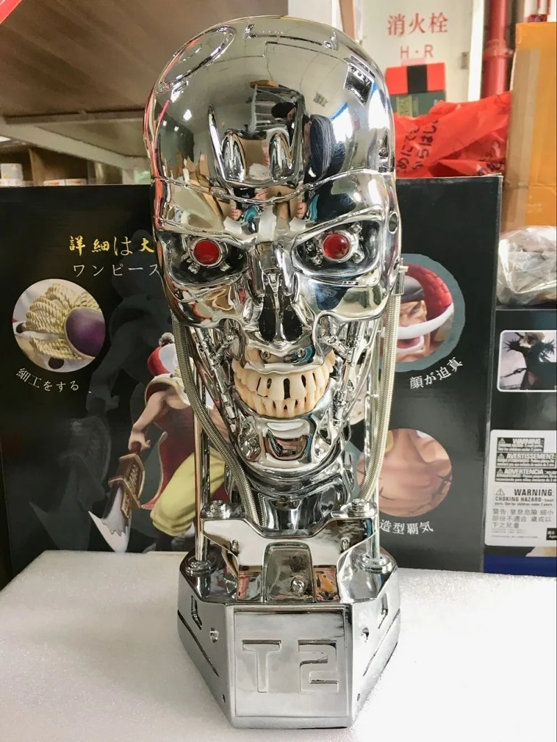 

NEW 1:1 T800 T2 Skull Terminator Endoskeleton Lift-Size Bust action Figure Resin Replica Model Toy Collection gift LED EYE