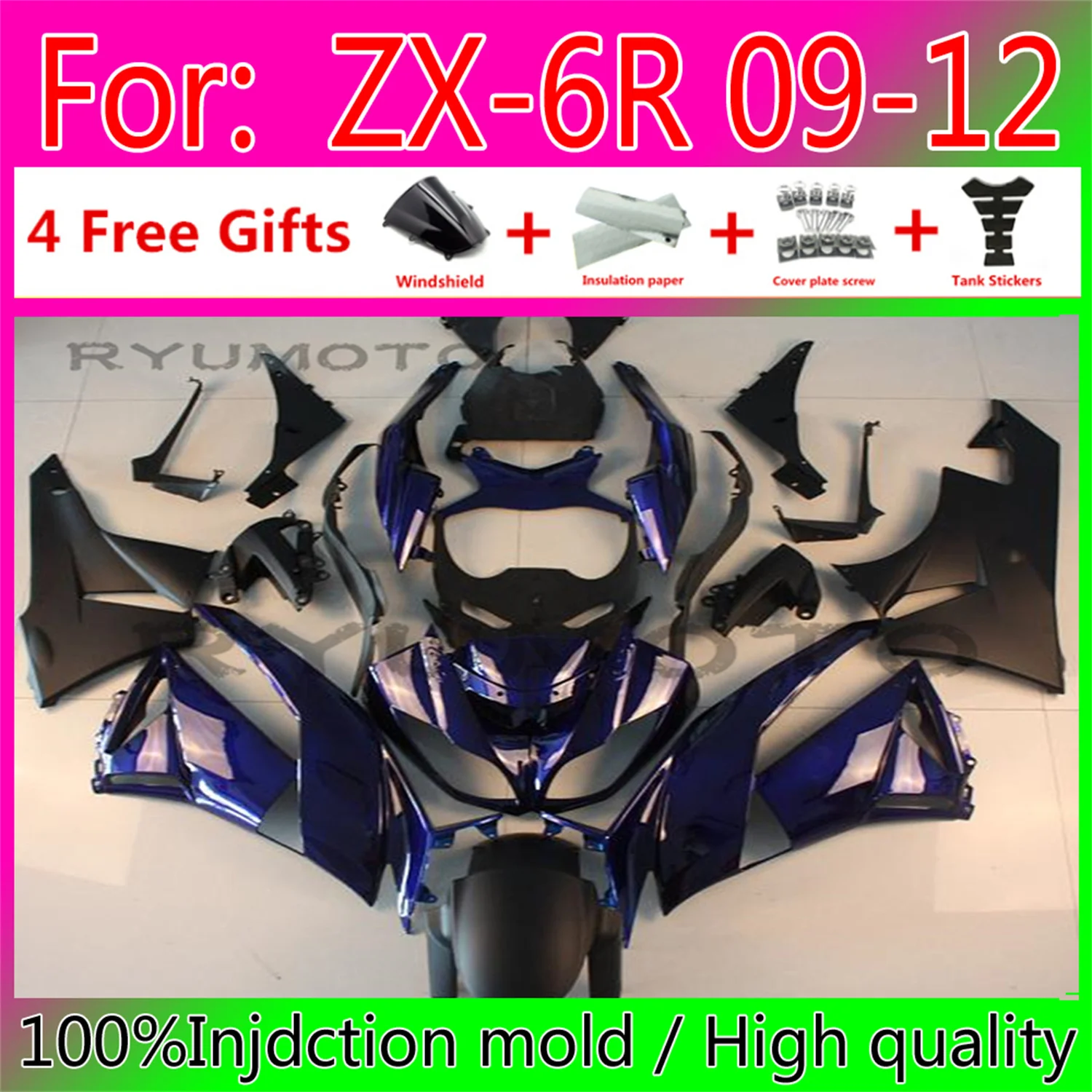 

Injection New ABS Whole Fairings Kit Fit for kawasaki ZX6R 2009 2012 zx6r 09 12 fairing