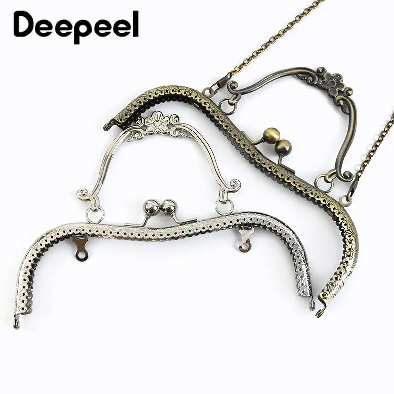 2/4Pcs 20.5cm Embossed Metal Bags Handle Diy Handmade Sewing Brackets Purse Frame Bag Kiss Clasp Handles Hardware Accessories