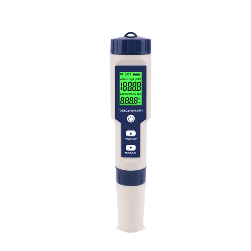 

Digital Water Tester 5 in 1 PH/TDS/EC/Salinity/Temperature Tester Pen Waterproof Multi-Function Meter Backlighting