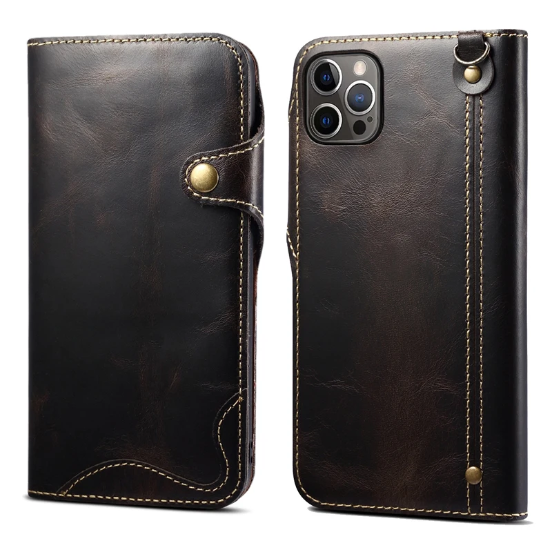 

First Layer Leather Phone Flip Leather Cover Case For iPhone 12 Pro Max Mini 5G
