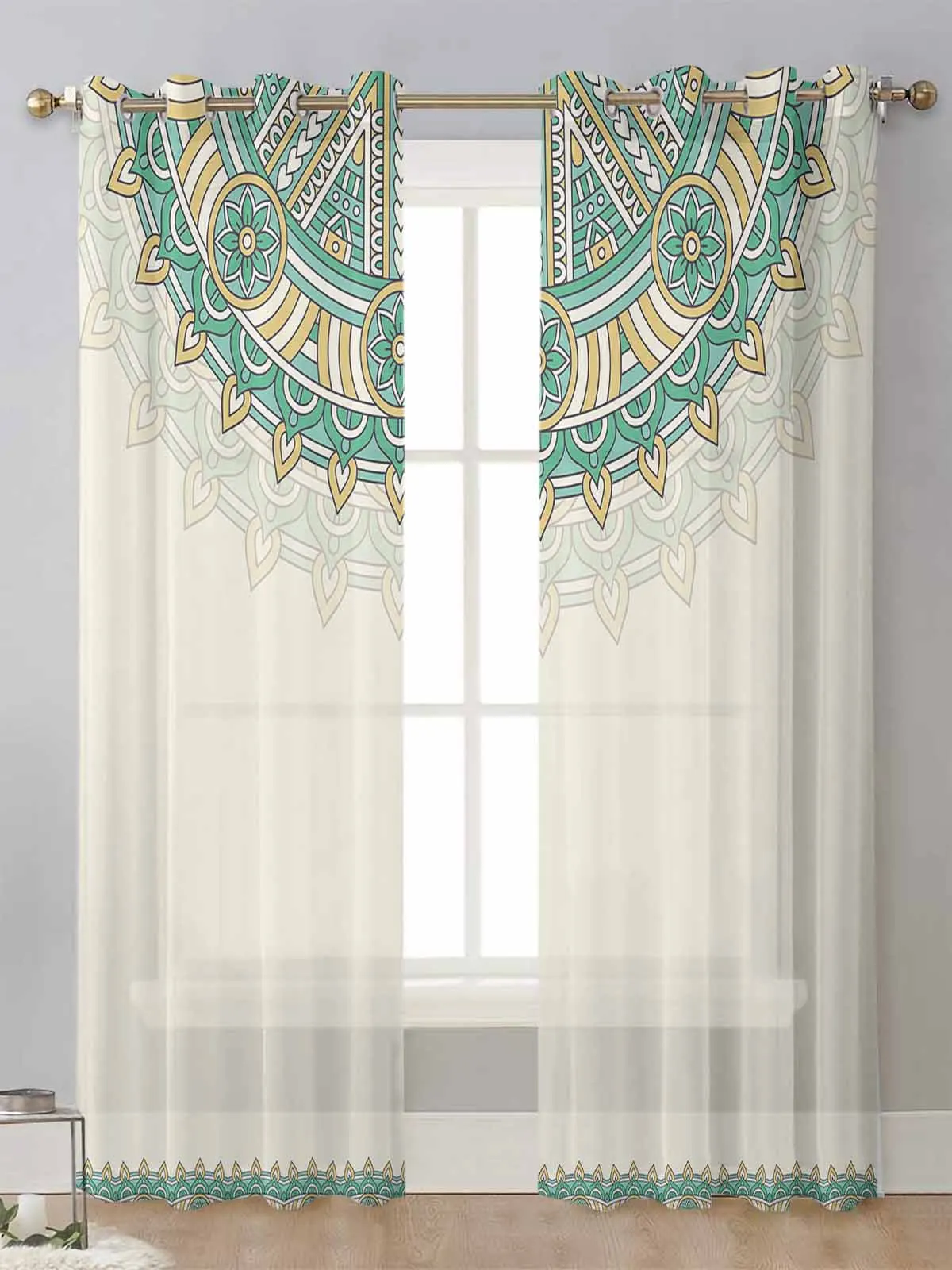 

Bohemian Style Mandala Pattern Ethnic Retro Sheer Curtains For Living Room Window Voile Tulle Curtain Cortinas Drapes Home Decor