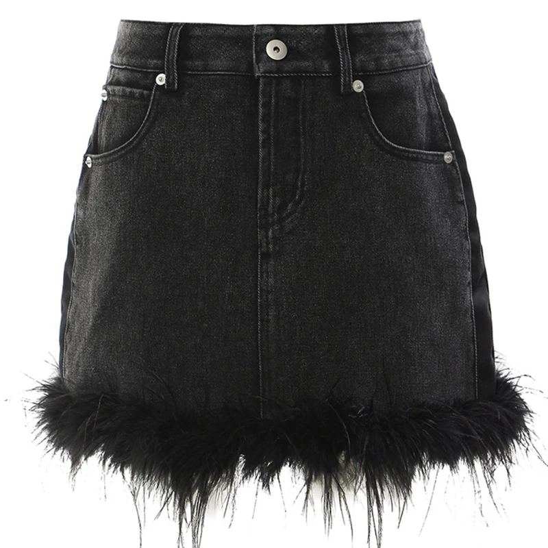 

Женская джинсовая юбка с перьями, дизайнерская летняя повседневная юбка, модель 2023