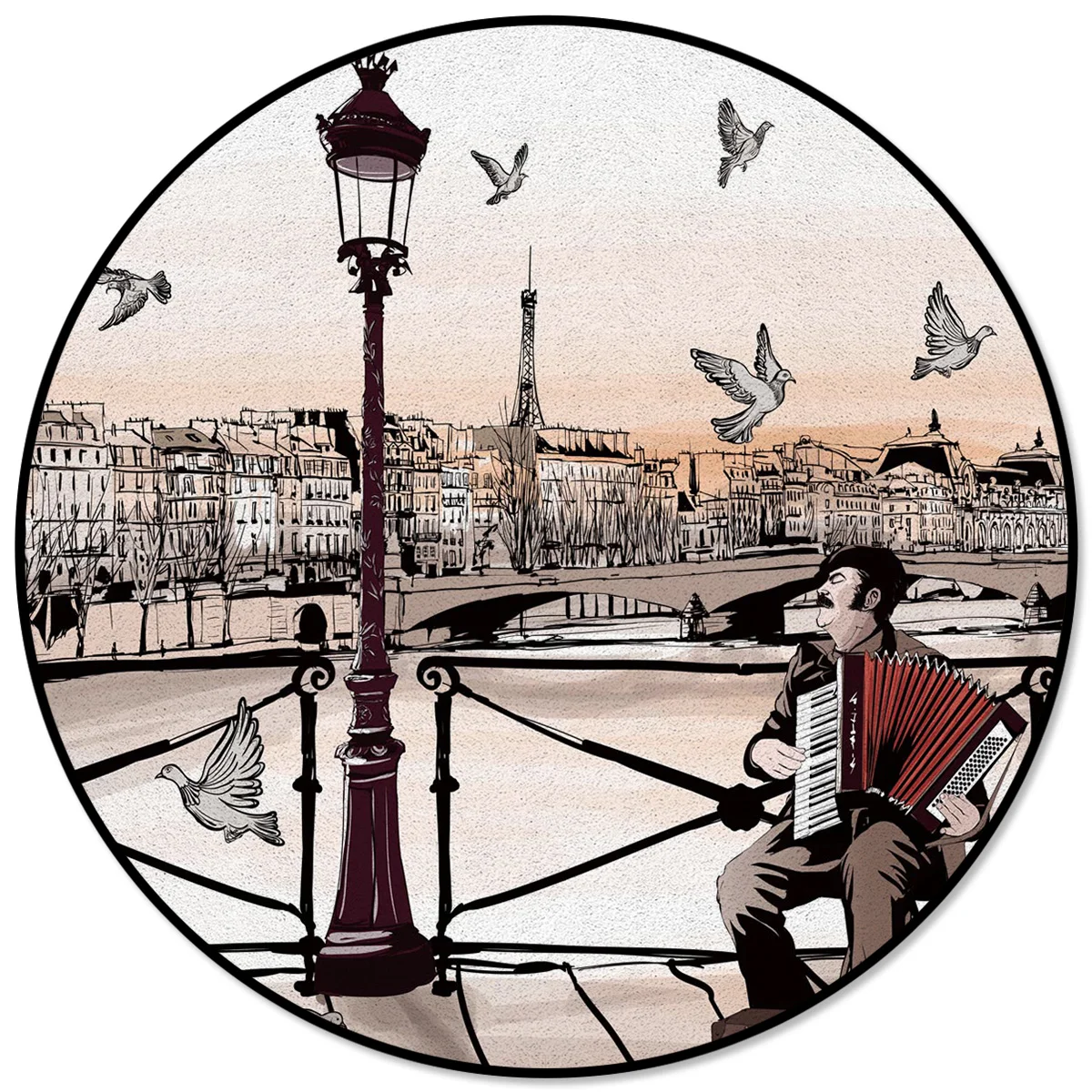

Accordionist Paris Pont Des Arts Pigeons Rugs And Carpets For Home Living Room Round Rug For Children Rooms Non-slip
