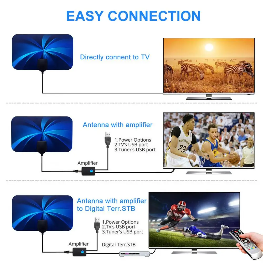 Фото Комнатная телевизионная антенна 4k Hdtv со съемным усилителем Dvb-T/T2 Стандартный прием сигнала, цифровая антенна, телевизионные приемники №4
