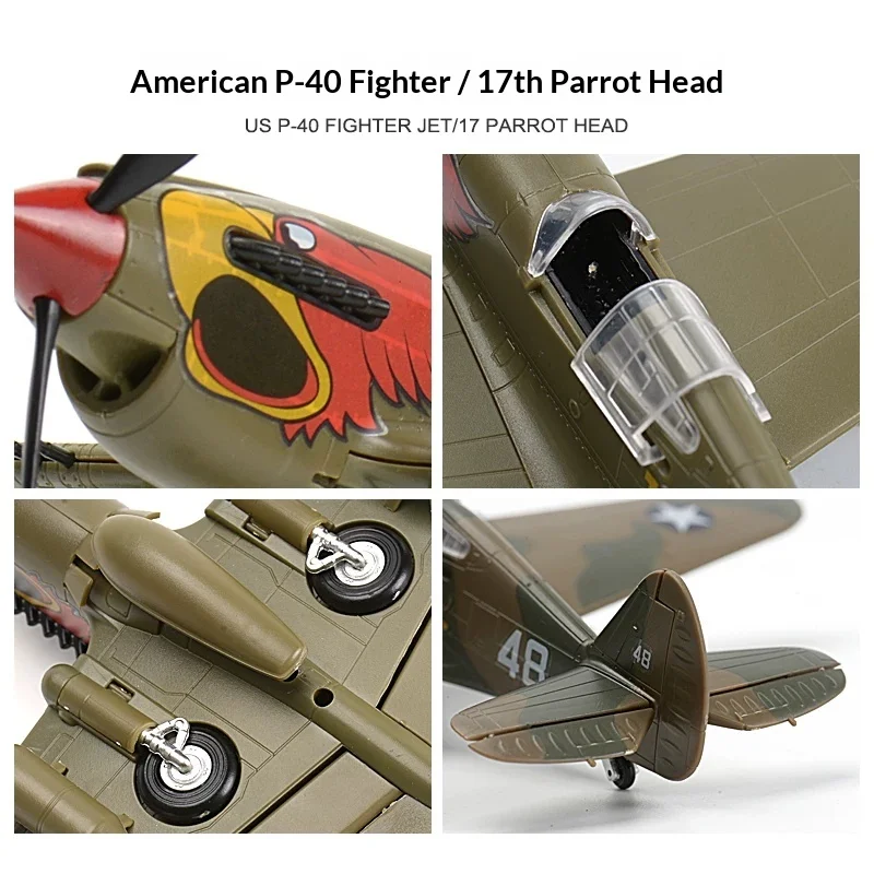 Фото Модель самолета Xixili P40 Fighter WWII Flying Tigers Burma Banshee в масштабе 1:48, без клея, предварительно окрашенная, из АБС-пластика, военная модель, набор для сборки из 53 деталей №4