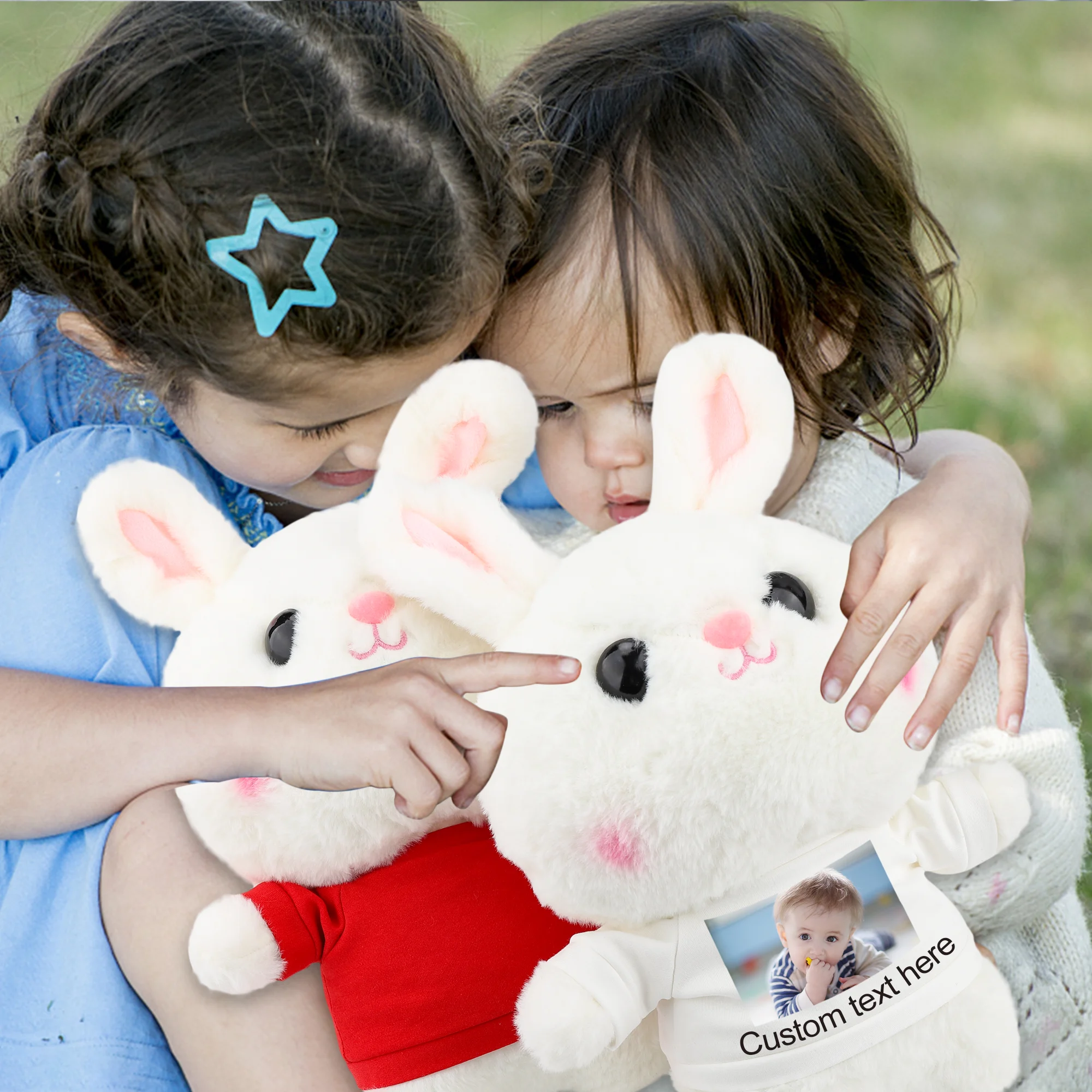 Customizable name Big Head Rabbit with Sweater Headband Plush Toys Cosplay Rabbit with Accessories Cartoon Animal Pillow for Gir