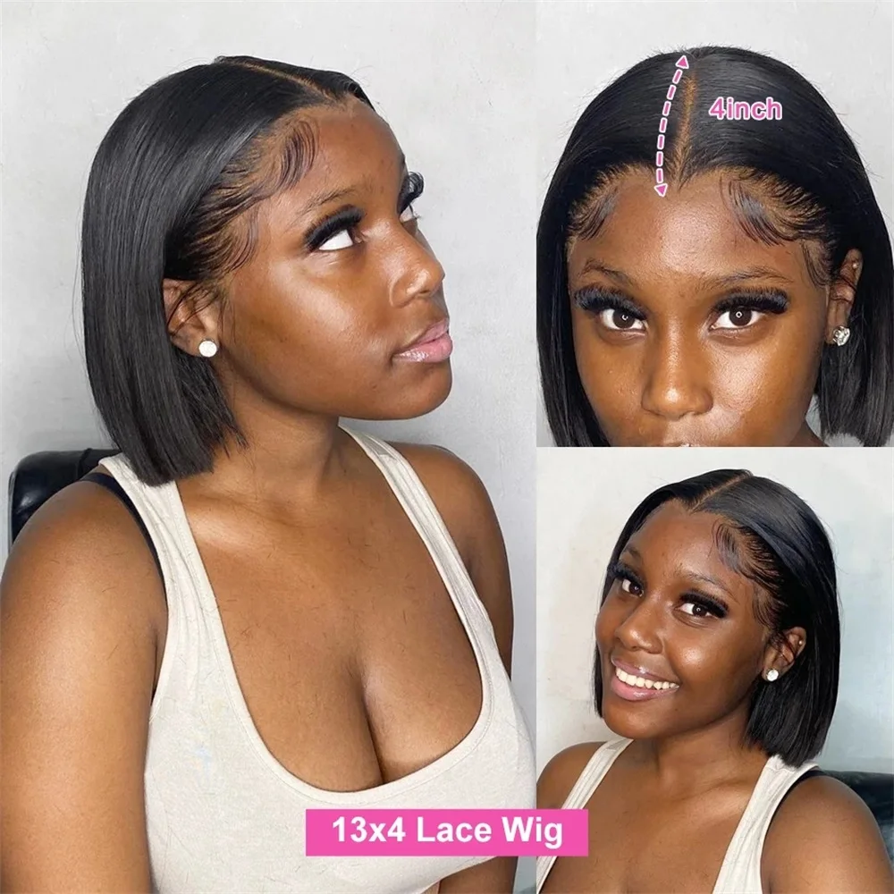 13X4 парик Боб прямой на сетке спереди парики из человеческих волос для женщин HD