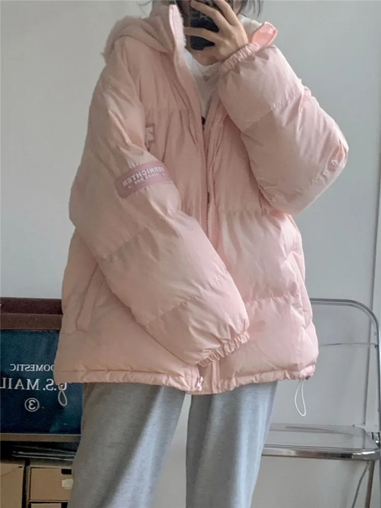 Pink Cotton Padded Coat Clothes Oversize Women's  Hooded Bread Short Jacket Winter Loose Puffer Parkas Ladies Oversize Outwear