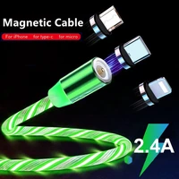 magnetic cable flowing light led micro usb cable for xiaomi type c charging for huawei for samsung magnet charger cord
