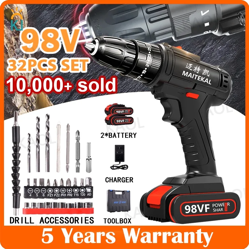 

New KAOLReady KL98V Cordless Hand Drill Set Impact Hammer Li-on Battery Car Rechargeable Electric Screwdriver Gerudi Tool