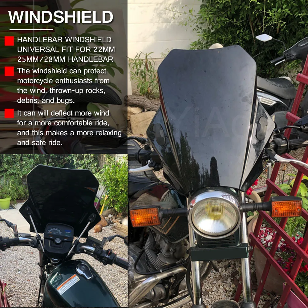 Универсальный лобовое стекло для Yamaha Φ YS250 XV 250 XJR 1200 1300 Honda CMX500 CB600 VTX1800C Suzuki DR650SE |