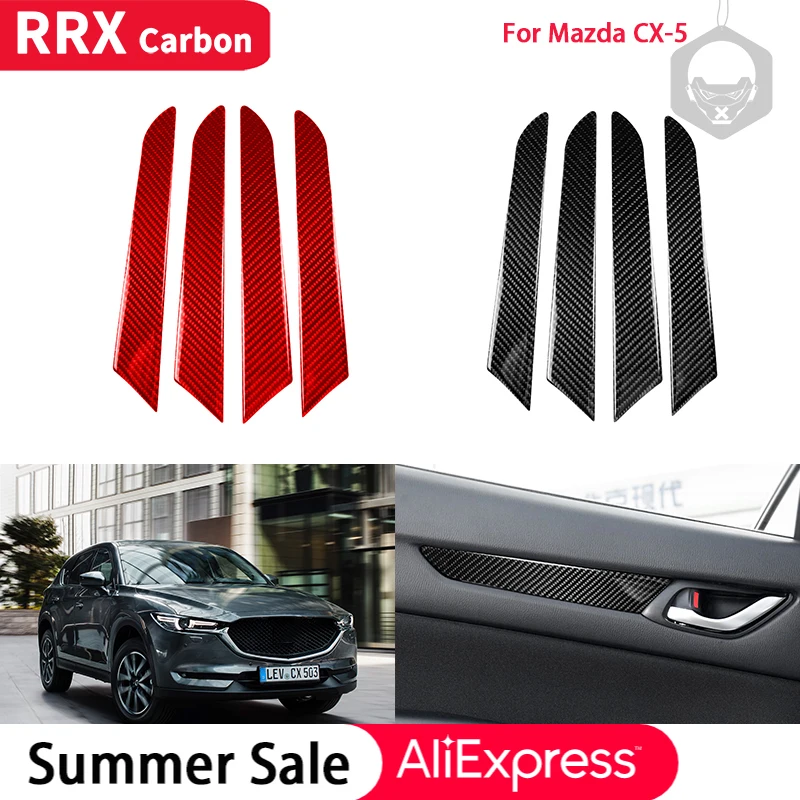 

RRX Car Interiors Stickers Door Panel Decoration Strips Cover Trim Real Carbon Fiber Sticker for Mazda CX-5 CX5 2017 2018
