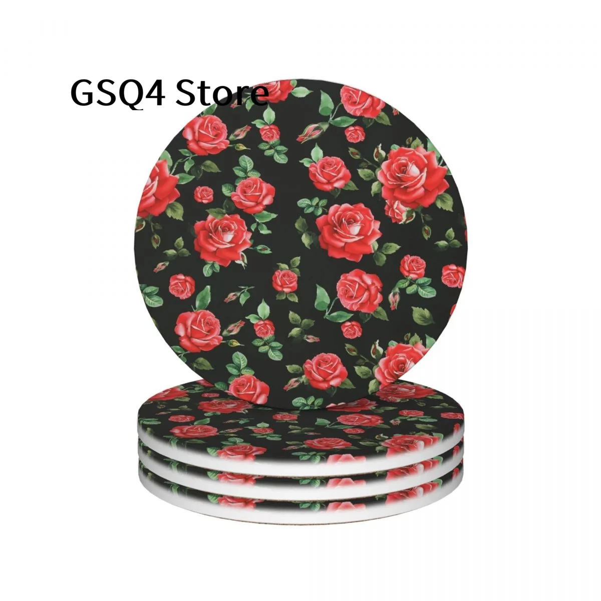

Red Rose Coasters of Drinks Set of 4 Cup Holders Water Absorbing Ceramic Drinks Coaster for Home Kitchen Gift Decor