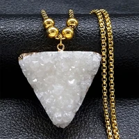 inverted triangle white dyed natural crystal necklace stainless steel chain healing energy long necklaces jewelry gifts ng63s04